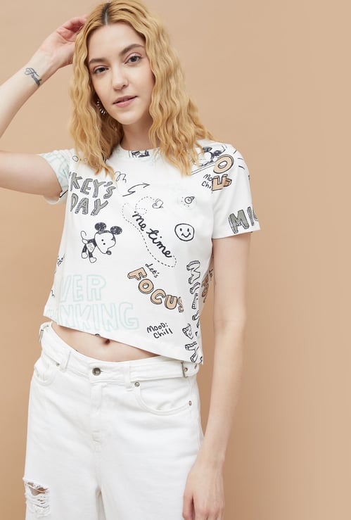 GINGER Mickey Mouse Printed Crop T-shirt
