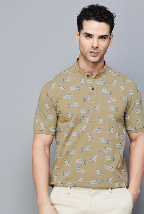 FAHRENHEIT Printed Mandarin Collar T-shirt