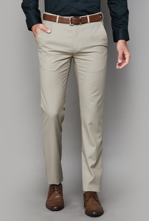 PARK AVENUE Solid Slim Straight Formal Trousers