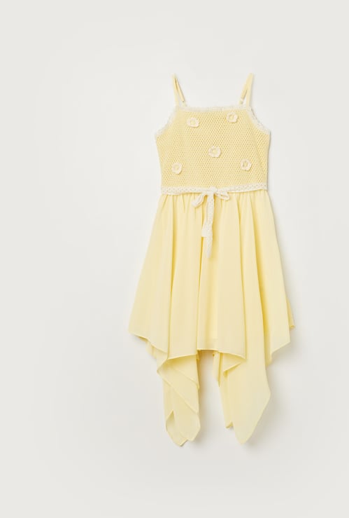 FAME FOREVER Girls Crochet Handkerchief Hem Dress