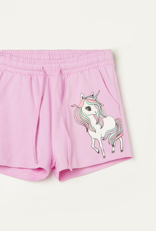 FAME FOREVER Girls Unicorn Print Knit Shorts