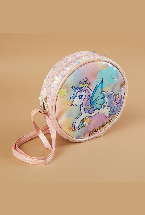 GINGER Sequinned Unicorn Circle Sling Bag