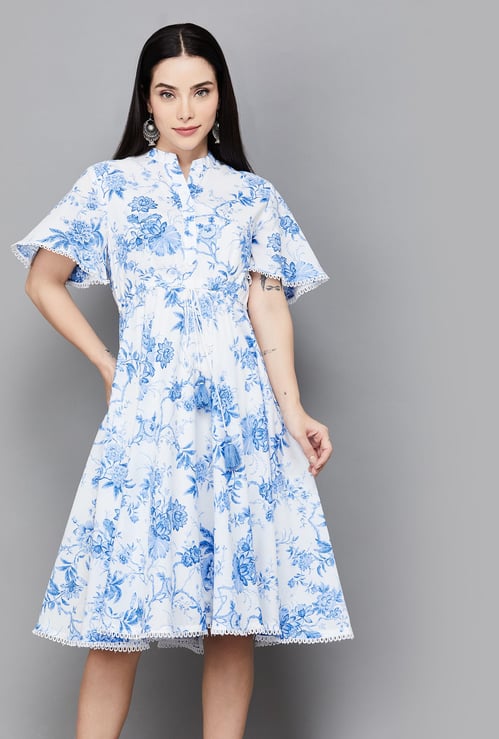 BIBA Floral Printed Fit and Flare Dress