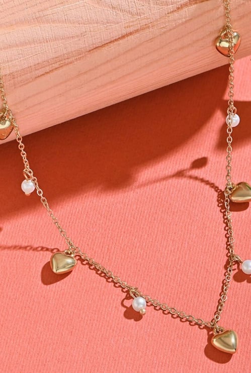 TONIQ Heart and Pearl Charm Necklace