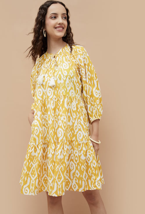 COLOUR ME Ikat Printed A-line Dress