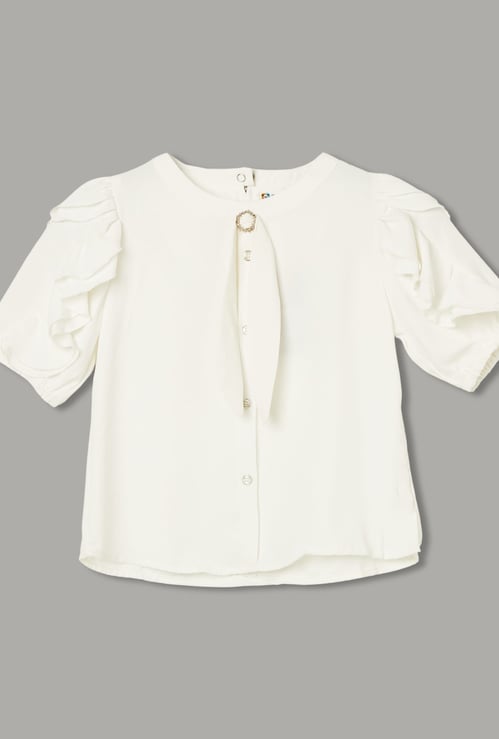 PEPPERMINT Girls Solid Layered Sleeve Top
