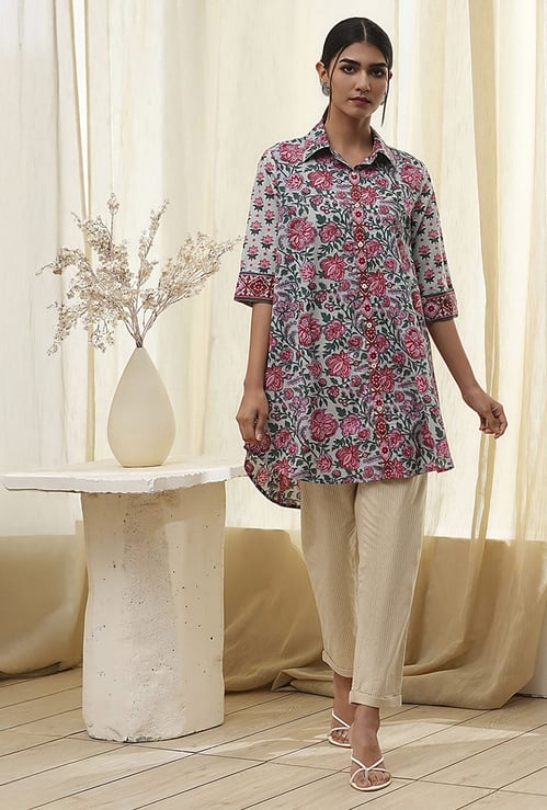 BIBA Floral Print Shirt Style Tunic