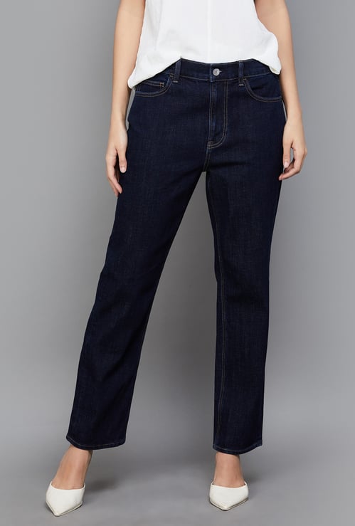 AMERICAN EAGLE Washed Super High-Waist Straight Fit Jeans