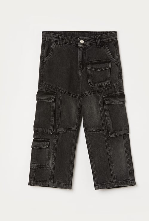 FAME FOREVER Boys Acidwashed Slim Straight Cargo Jeans