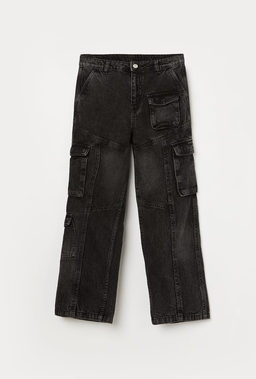 FAME FOREVER Boys Darkwashed Cargo Jeans