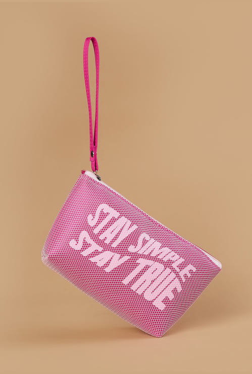 FAME FOREVER Printed Net Vanity Pouch