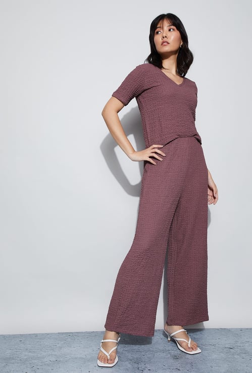 CODE Textured Wide Leg Trousers