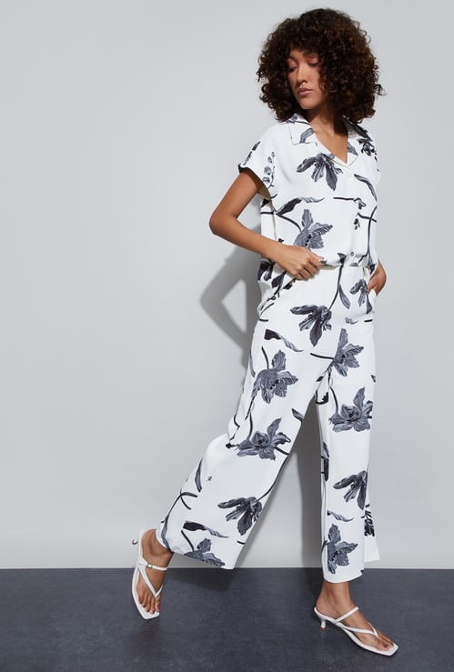 CODE Floral Print Wide Leg Trousers