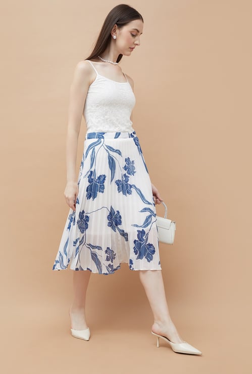 CODE Floral Print Pleated Midi Skirt