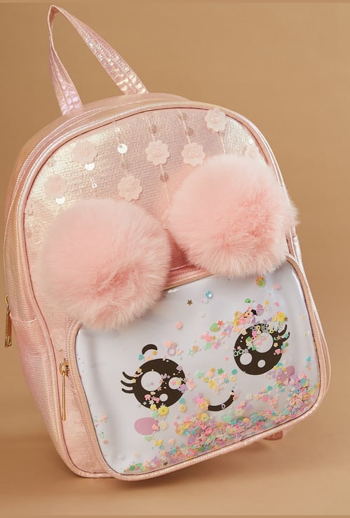 GINGER Metallic Backpack with Pompoms