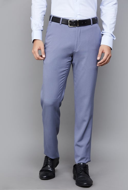 PARK AVENUE Solid Slim Straight Formal Trousers