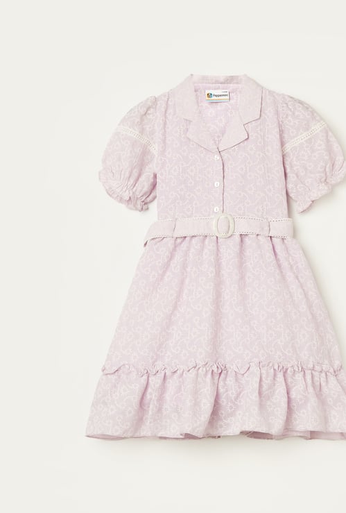 PEPPERMINT Girls Embroidered Belted Detail Fit and Flare Dress