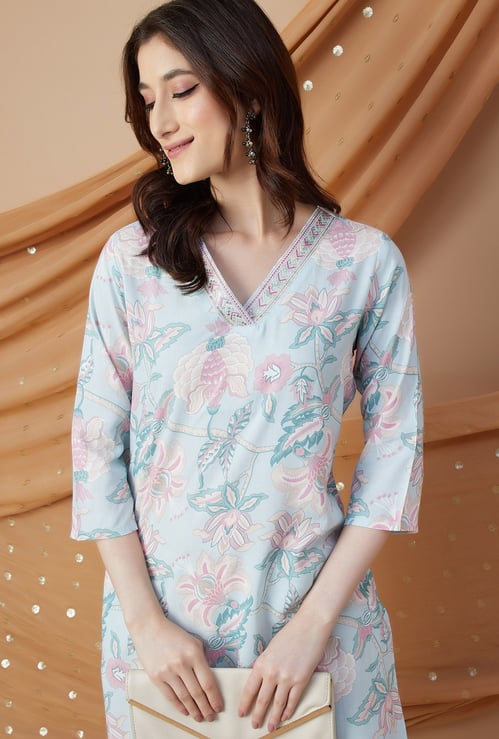 MELANGE Floral Print Straight Kurta