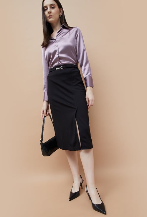 CODE CLASSIC Solid Slitted Skirt