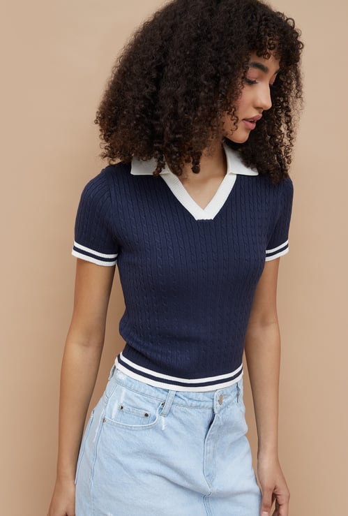 GINGER Knit Johnny Collar T-shirt
