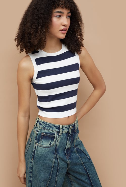 GINGER Striped Cropped Tank Top