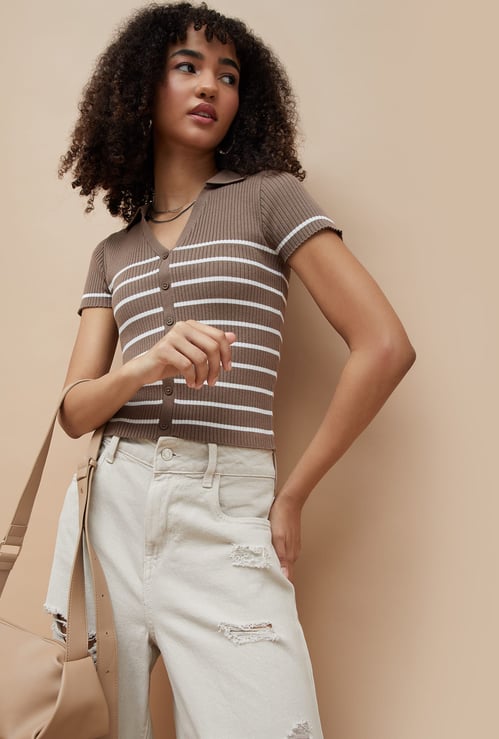 GINGER Striped Knit Top