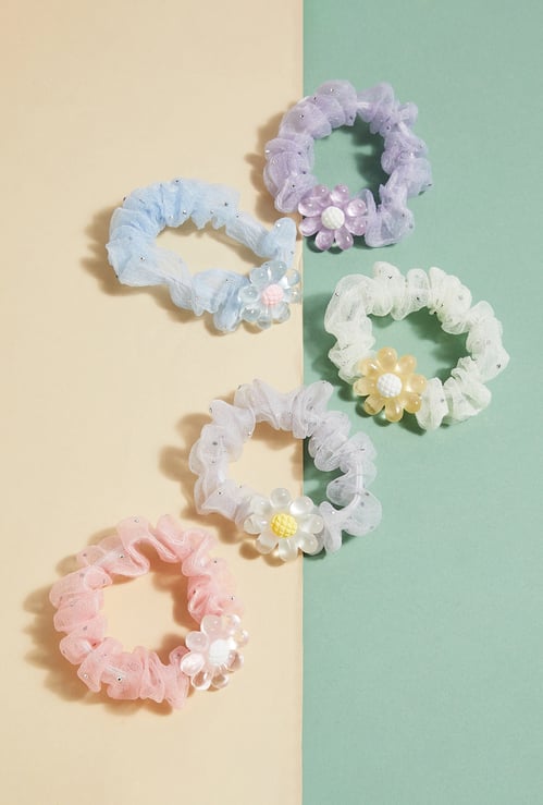 FAME FOREVER Charm-Detailed Hair Scrunchies - Pack of 5