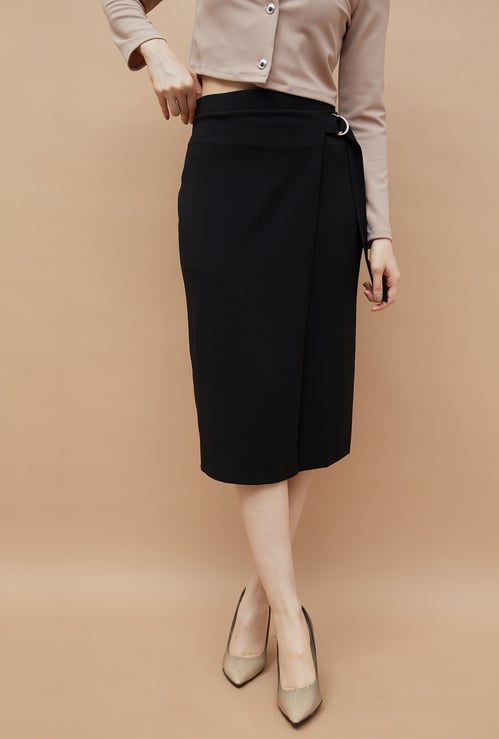 CODE Solid Belted Skirt