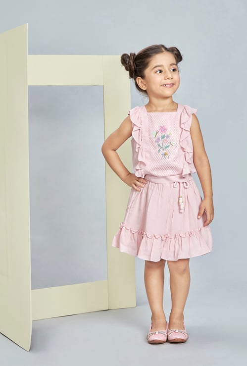PEPPERMINT Girls Embroidered Top with Skirt