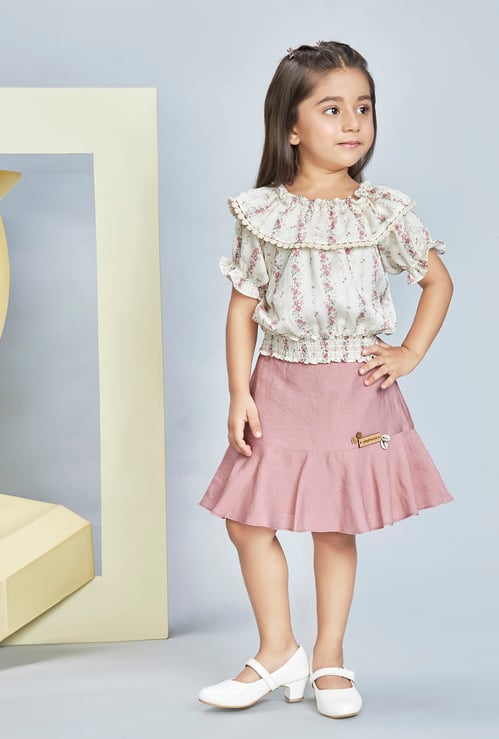 PEPPERMINT Girls Floral Print Top and Skirt