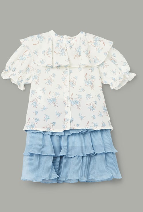 PEPPERMINT Girls Floral Print Top and Layered Skirt