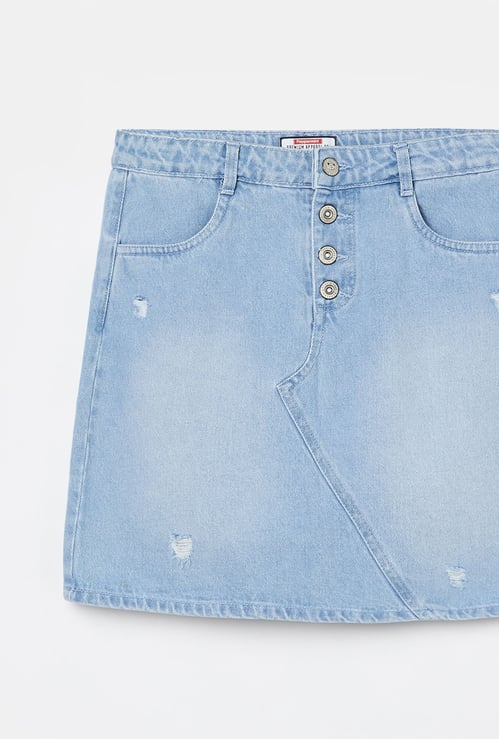 PEPPERMINT Girls Distressed Denim Skirt