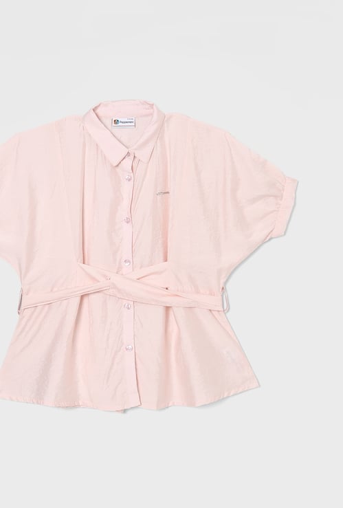 PEPPERMINT Girls Solid Criss Cross Tie-Up Top
