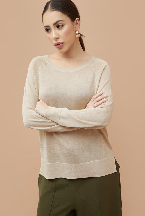 CODE CLASSIC Metallic Knit Raglan Sleeve Top