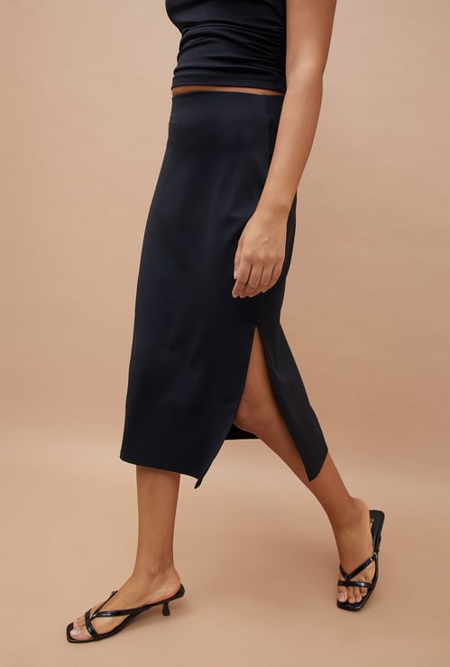 GINGER Solid Midi Skirt