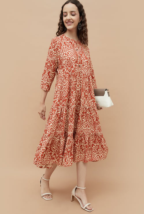 COLOUR ME Ethnic Motif Midi Dress
