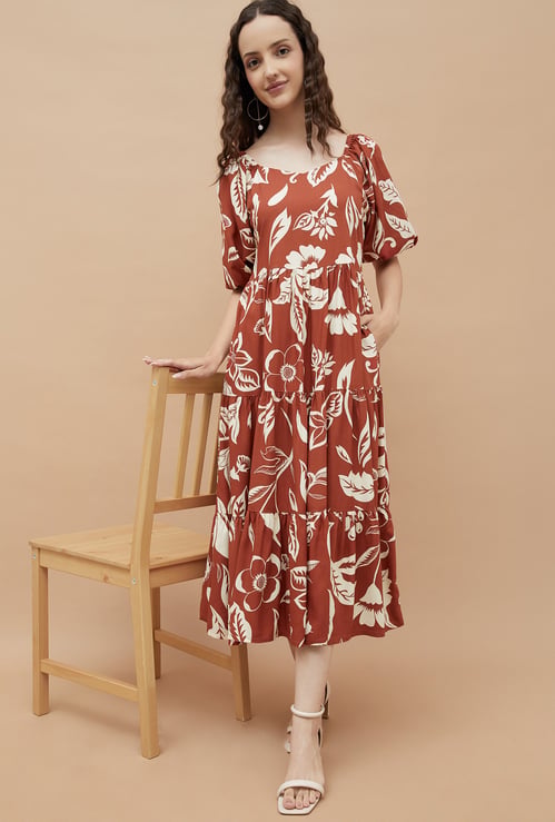 COLOUR ME Floral Print Tiered Dress