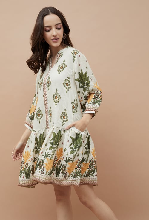 COLOUR ME Ethnic Motif Drop Waist Dress