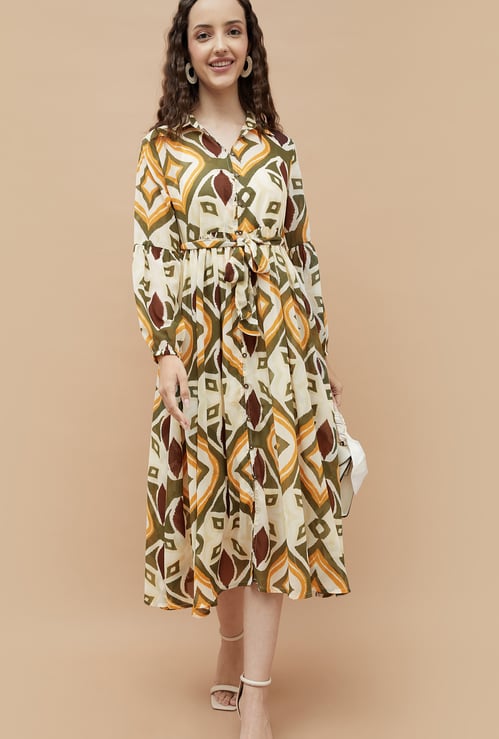COLOUR ME Abstract Print Midi Dress