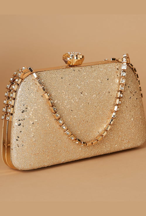CODE Embellished Clutch with Sling Strap