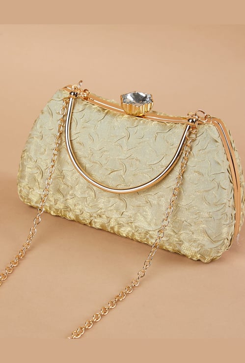 CODE Patterned Clutch with Chain Strap