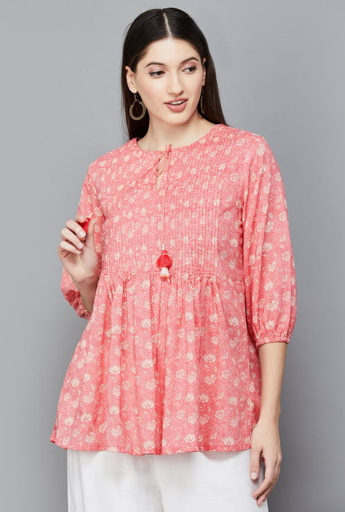 BIBA Floral Print Tie-Up Tunic