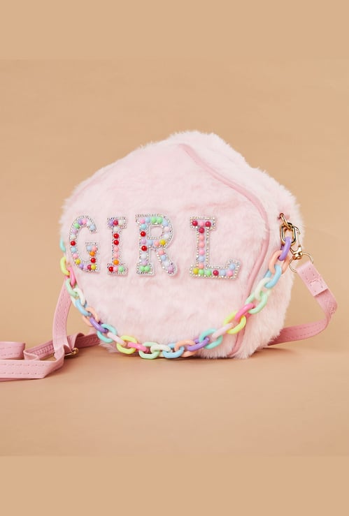 GINGER Embellished Fuzzy Sling Bag