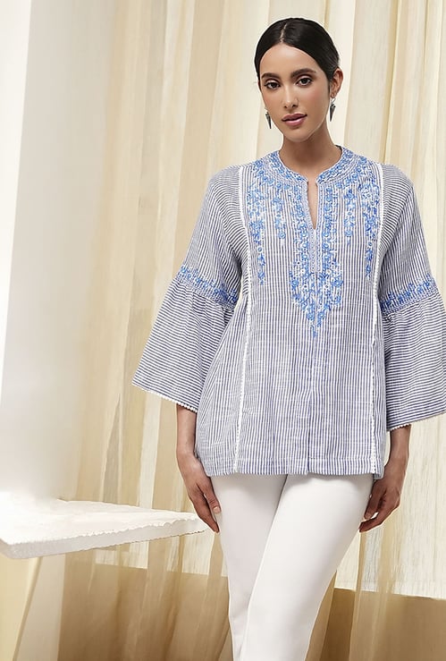 BIBA Embroidered Band Collar Tunic