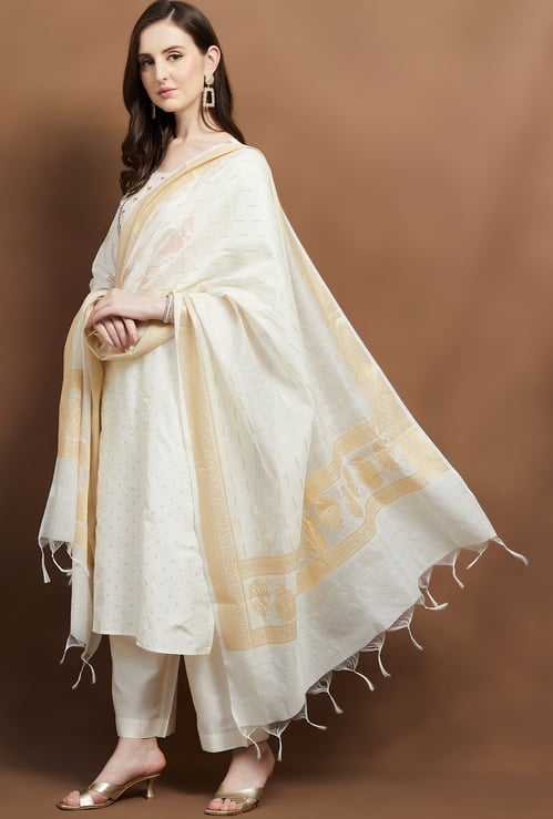 MELANGE Woven Dupatta with Tassels
