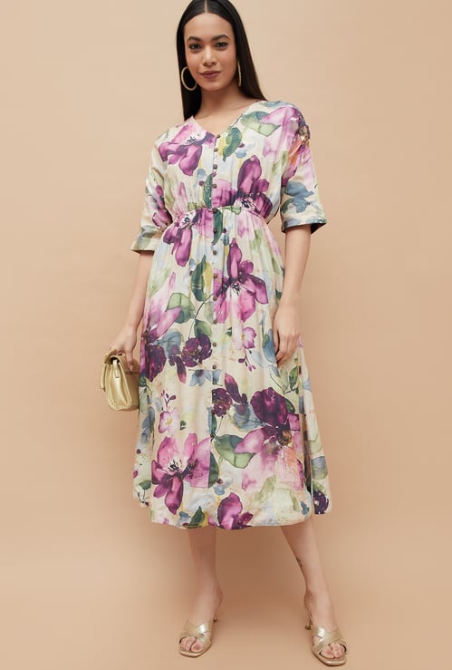 MELANGE Floral Print A-line Dress