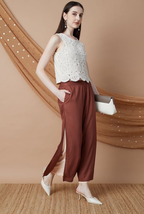 MELANGE Solid Wide Leg Palazzos