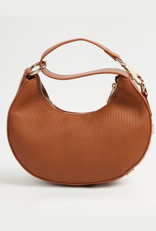 ELLE Ribbed Crescent-Shaped Sling Bag