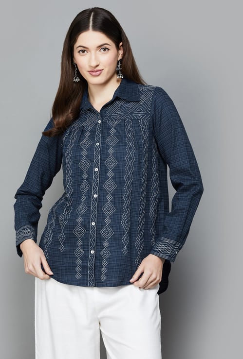 BIBA Embroidered Shirt Style Top