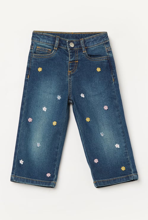 JUNIORS Girls Embroidered Regular Fit Jeans